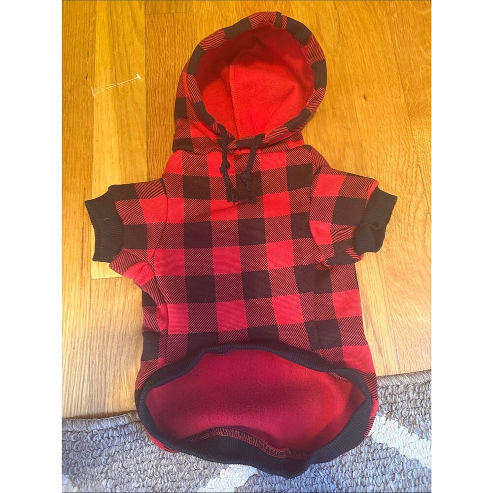 Red and Black Buffalo Plaid Pet Hoodie Small